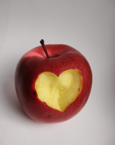 Apple with heart bite taken out